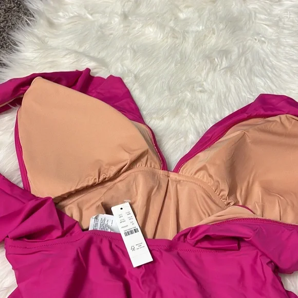 NWT J. Crew Radiant Fuchsia Color Ruched Ruffle One-Piece Swimsuit Size 20 - Picture 9 of 9